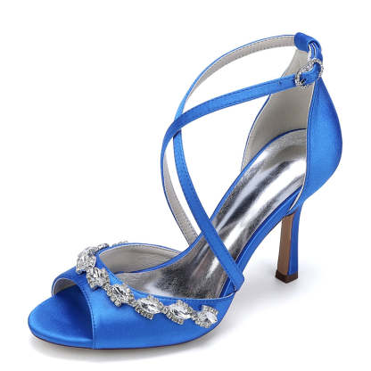 Bridal Shoes for Women with Peep Toe High Heel and Crystal-Adorned Crossed Straps