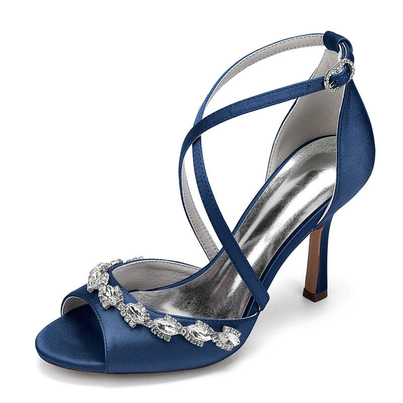 Bridal Shoes for Women with Peep Toe High Heel and Crystal-Adorned Crossed Straps