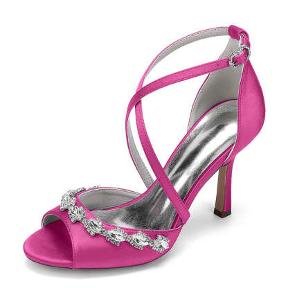 Bridal Shoes for Women with Peep Toe High Heel and Crystal-Adorned Crossed Straps