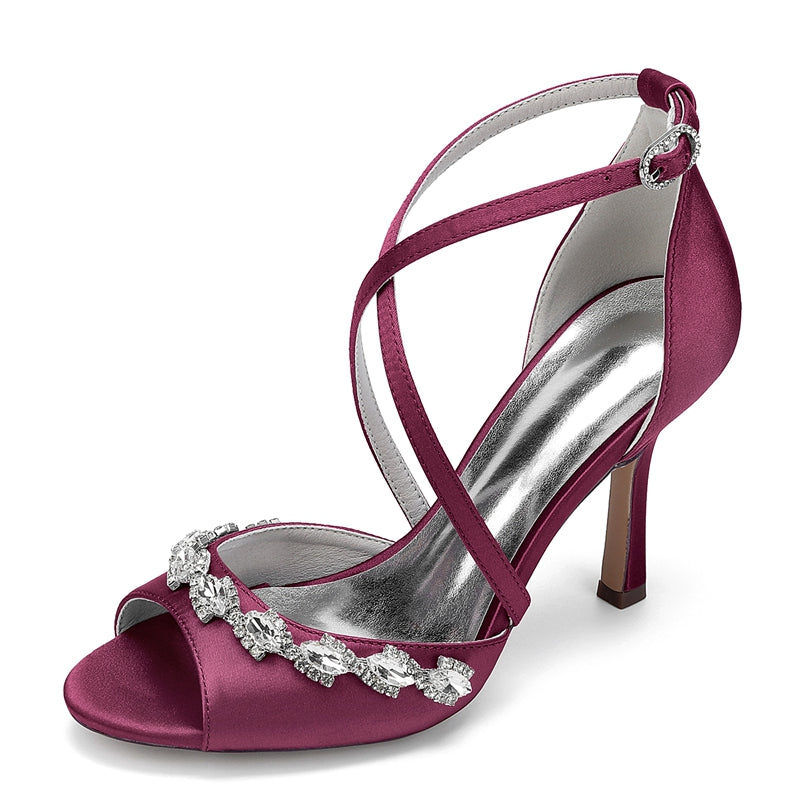 Bridal Shoes for Women with Peep Toe High Heel and Crystal-Adorned Crossed Straps