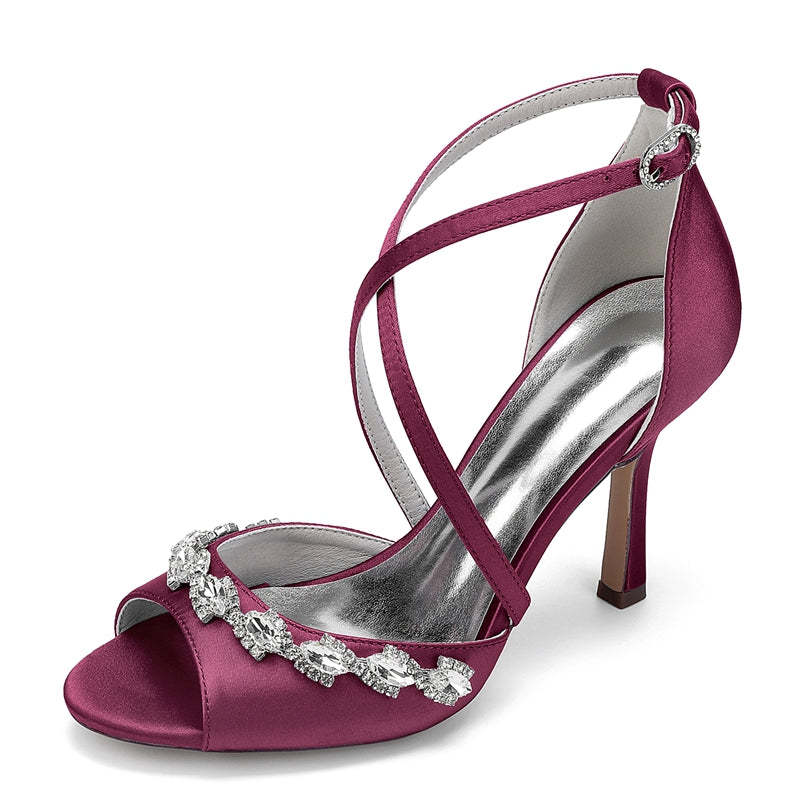 Bridal Shoes for Women with Peep Toe High Heel and Crystal-Adorned Crossed Straps