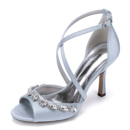 Bridal Shoes for Women with Peep Toe High Heel and Crystal-Adorned Crossed Straps