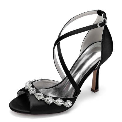 Bridal Shoes for Women with Peep Toe High Heel and Crystal-Adorned Crossed Straps