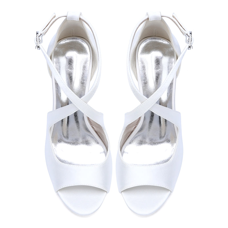 Bridal Stiletto Heel Shoes for Women with Open Toe and Crossed Straps