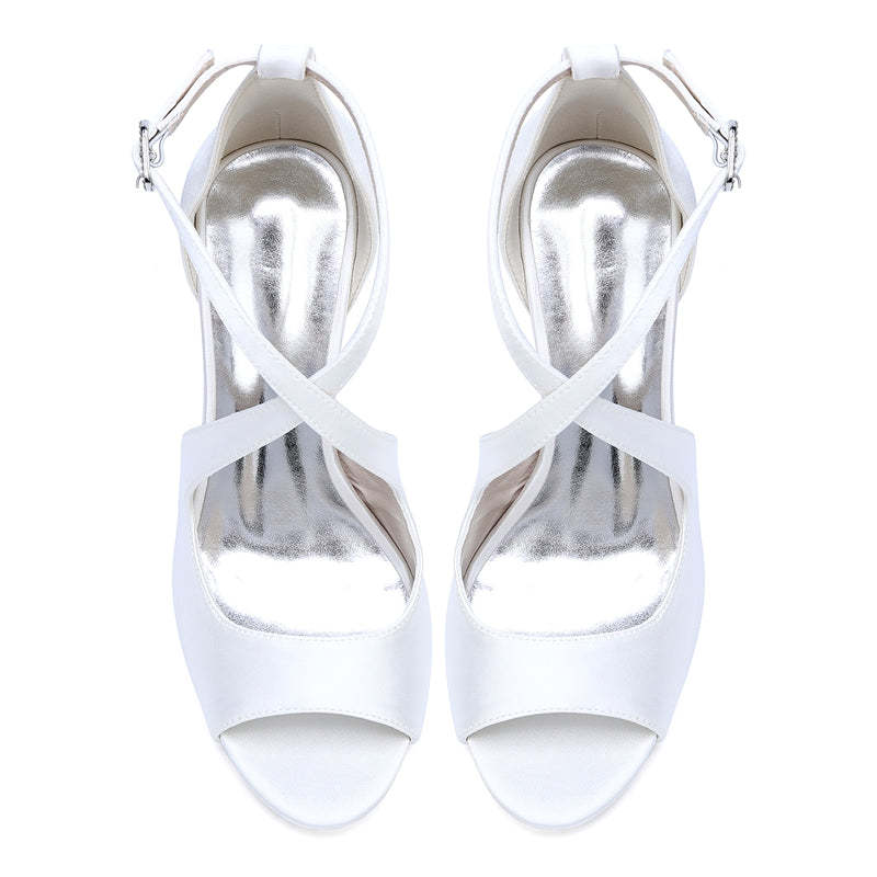 Bridal Stiletto Heel Shoes for Women with Open Toe and Crossed Straps