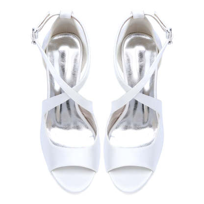 Bridal Stiletto Heel Shoes for Women with Open Toe and Crossed Straps