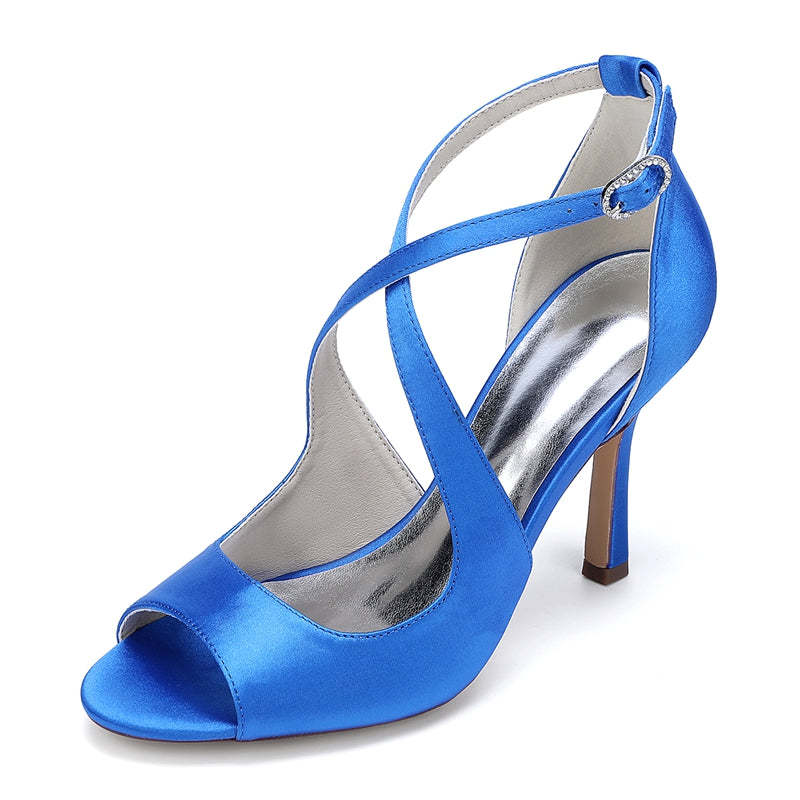 Bridal Stiletto Heel Shoes for Women with Open Toe and Crossed Straps