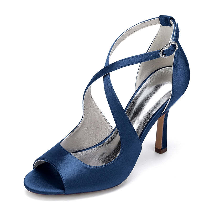 Bridal Stiletto Heel Shoes for Women with Open Toe and Crossed Straps