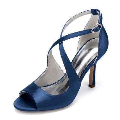 Bridal Stiletto Heel Shoes for Women with Open Toe and Crossed Straps