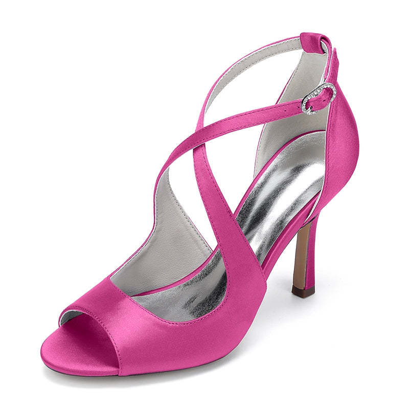 Bridal Stiletto Heel Shoes for Women with Open Toe and Crossed Straps