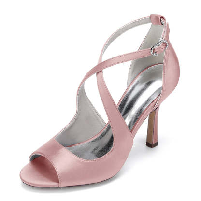 Bridal Stiletto Heel Shoes for Women with Open Toe and Crossed Straps