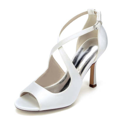 Bridal Stiletto Heel Shoes for Women with Open Toe and Crossed Straps