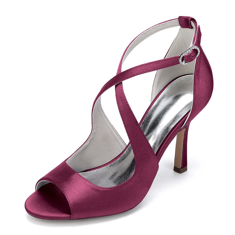 Bridal Stiletto Heel Shoes for Women with Open Toe and Crossed Straps
