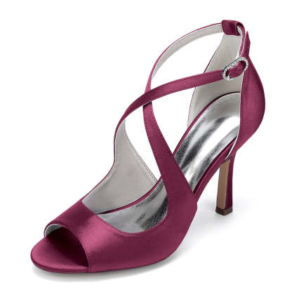 Bridal Stiletto Heel Shoes for Women with Open Toe and Crossed Straps