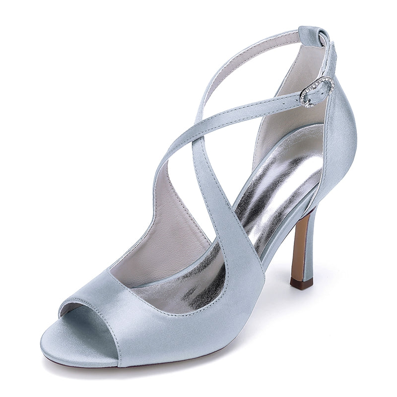 Bridal Stiletto Heel Shoes for Women with Open Toe and Crossed Straps
