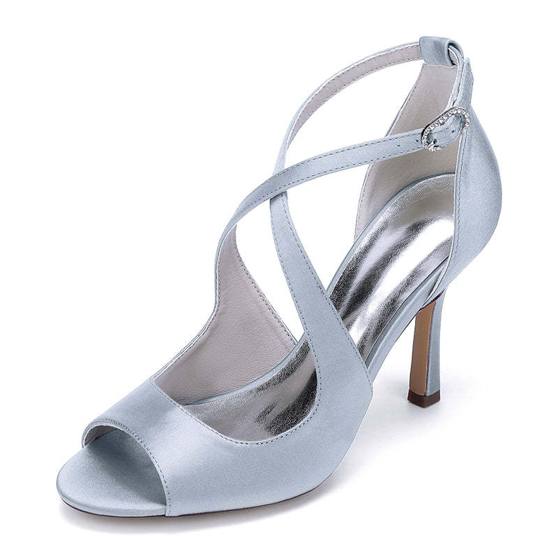 Bridal Stiletto Heel Shoes for Women with Open Toe and Crossed Straps