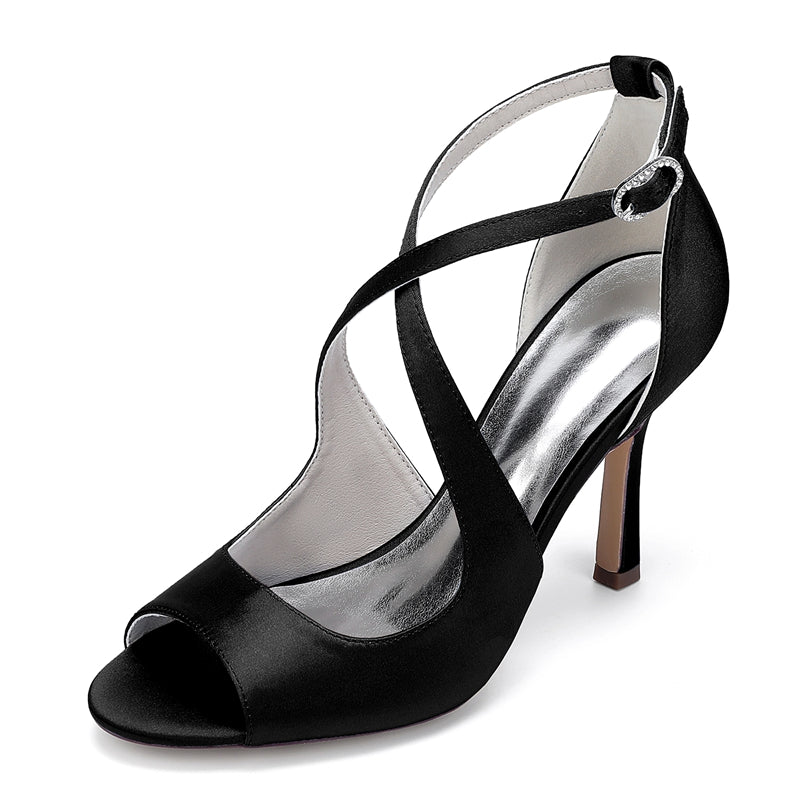 Bridal Stiletto Heel Shoes for Women with Open Toe and Crossed Straps