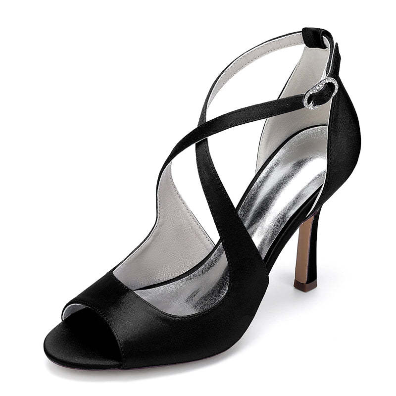 Bridal Stiletto Heel Shoes for Women with Open Toe and Crossed Straps