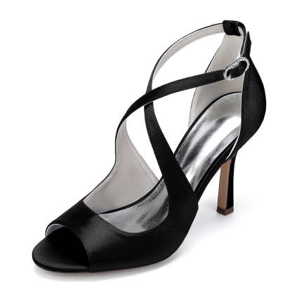 Bridal Stiletto Heel Shoes for Women with Open Toe and Crossed Straps