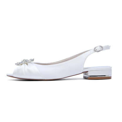 Bridal Shoes for Women with Floral Crystals Low Heel Peep Toe and Buckle