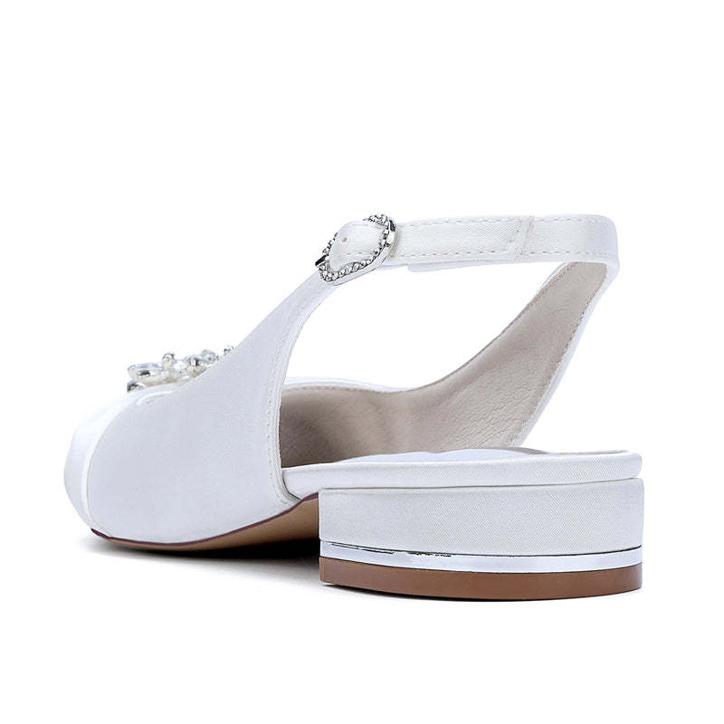 Bridal Shoes for Women with Floral Crystals Low Heel Peep Toe and Buckle