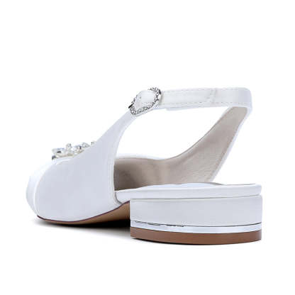 Bridal Shoes for Women with Floral Crystals Low Heel Peep Toe and Buckle