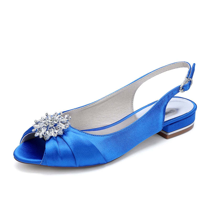 Bridal Shoes for Women with Floral Crystals Low Heel Peep Toe and Buckle