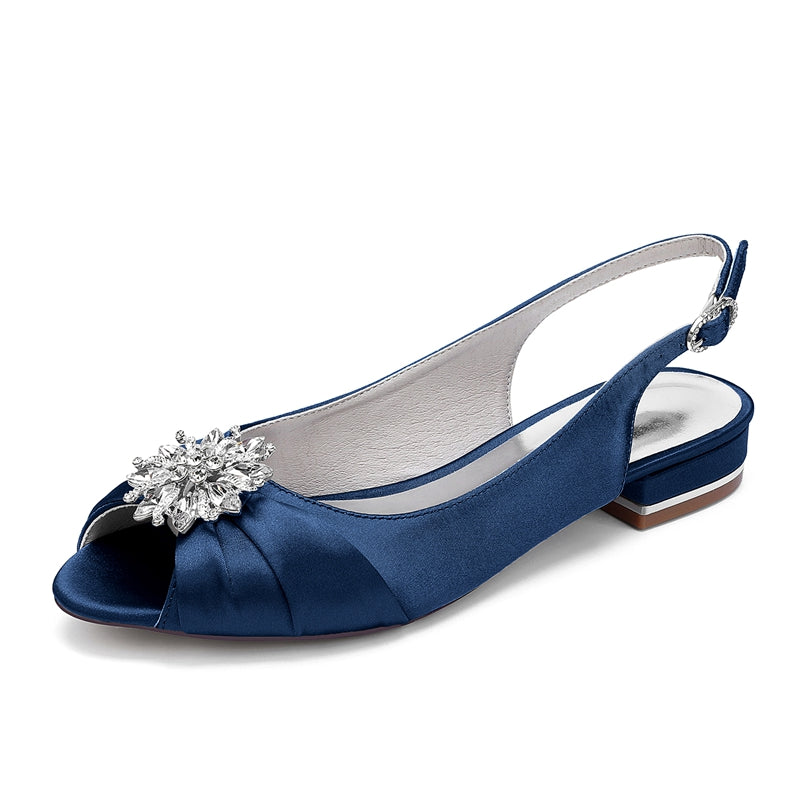 Bridal Shoes for Women with Floral Crystals Low Heel Peep Toe and Buckle