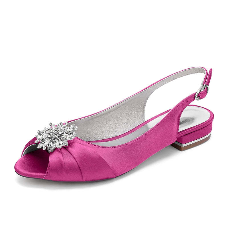 Bridal Shoes for Women with Floral Crystals Low Heel Peep Toe and Buckle