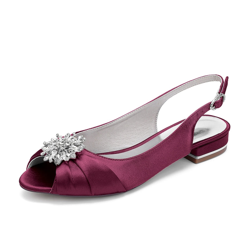 Bridal Shoes for Women with Floral Crystals Low Heel Peep Toe and Buckle