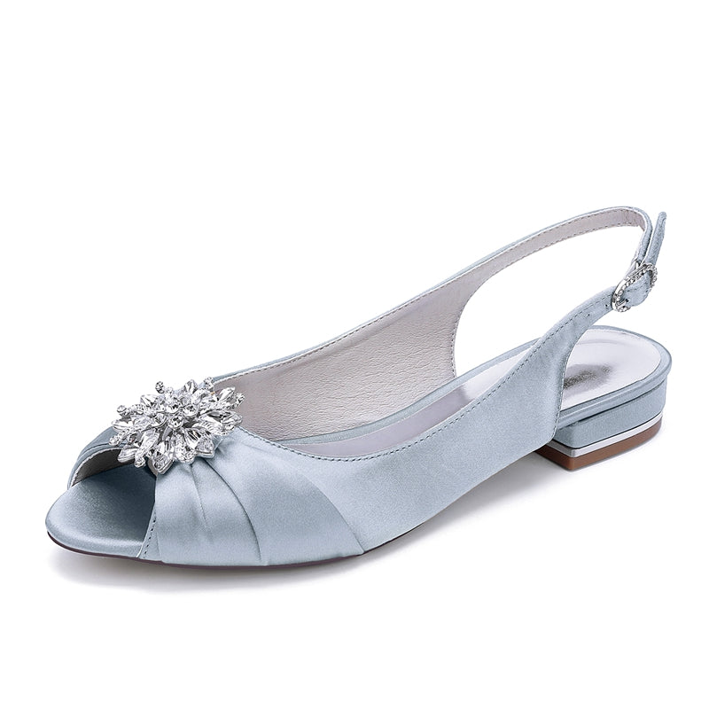 Bridal Shoes for Women with Floral Crystals Low Heel Peep Toe and Buckle