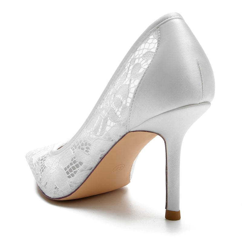 Bridal Shoes for Women with Crystals Lace Pointed Toe and Stiletto Heel