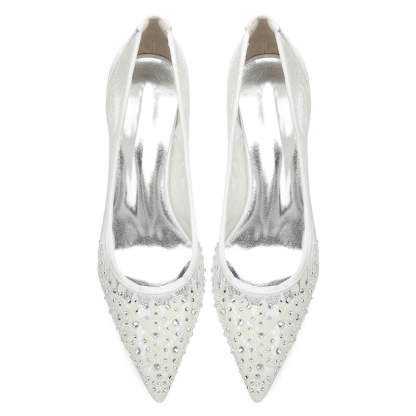 Bridal Shoes for Women with Lace and Crystals Pointed Toe Mid Heel