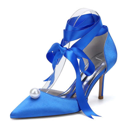 Bridal Stiletto Heels with Ankle Straps and Pearl for Women