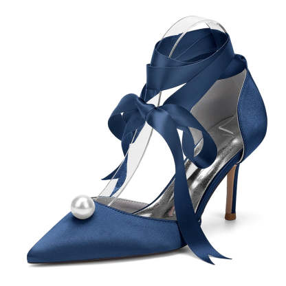 Bridal Stiletto Heels with Ankle Straps and Pearl for Women