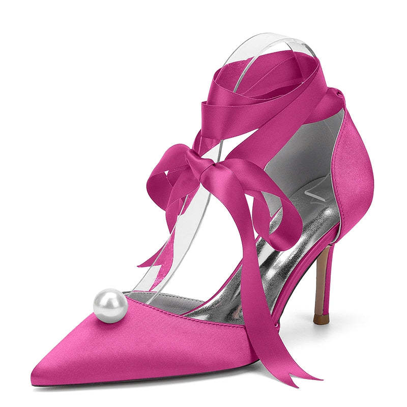 Bridal Stiletto Heels with Ankle Straps and Pearl for Women