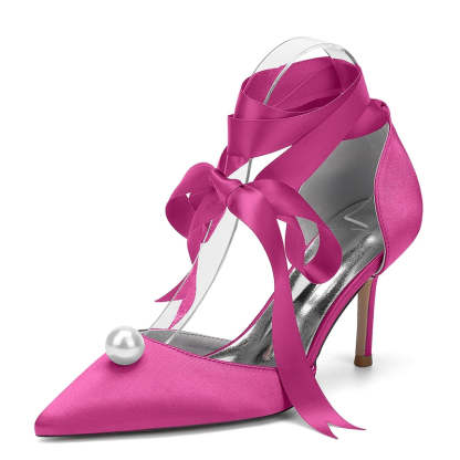 Bridal Stiletto Heels with Ankle Straps and Pearl for Women