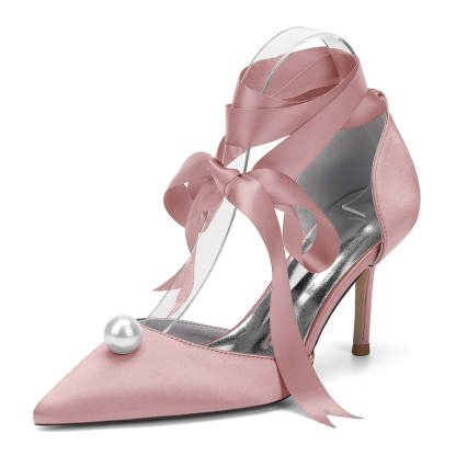 Bridal Stiletto Heels with Ankle Straps and Pearl for Women