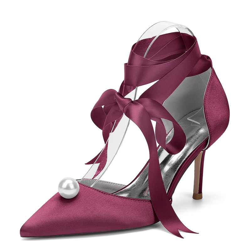 Bridal Stiletto Heels with Ankle Straps and Pearl for Women