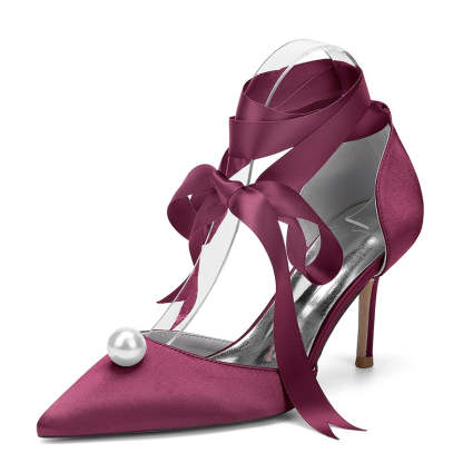 Bridal Stiletto Heels with Ankle Straps and Pearl for Women