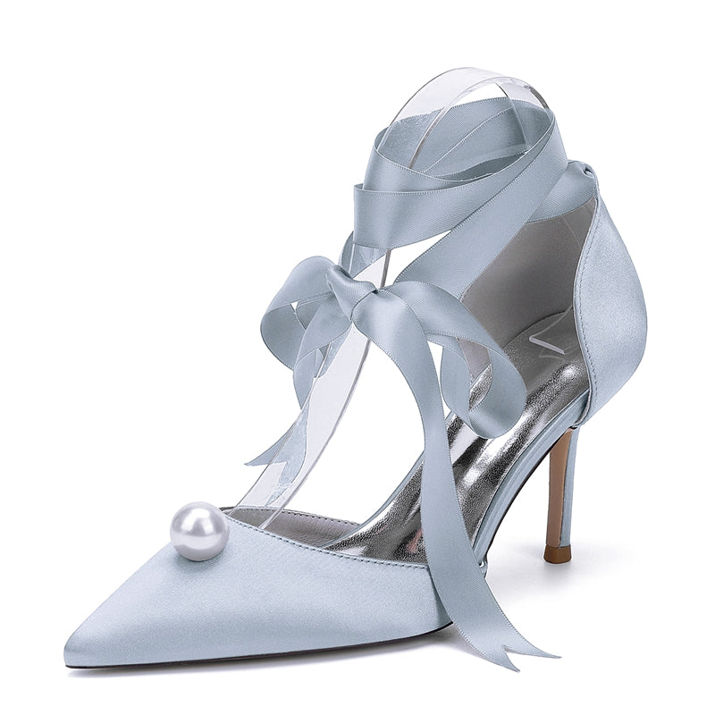 Bridal Stiletto Heels with Ankle Straps and Pearl for Women