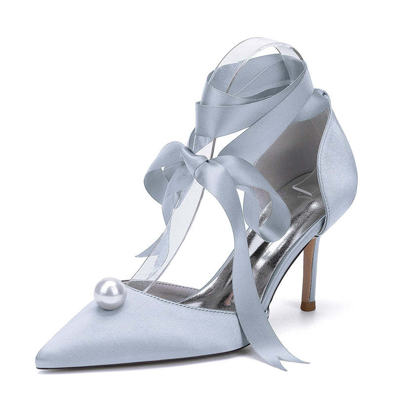 Bridal Stiletto Heels with Ankle Straps and Pearl for Women