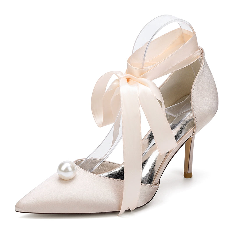 Bridal Stiletto Heels with Ankle Straps and Pearl for Women