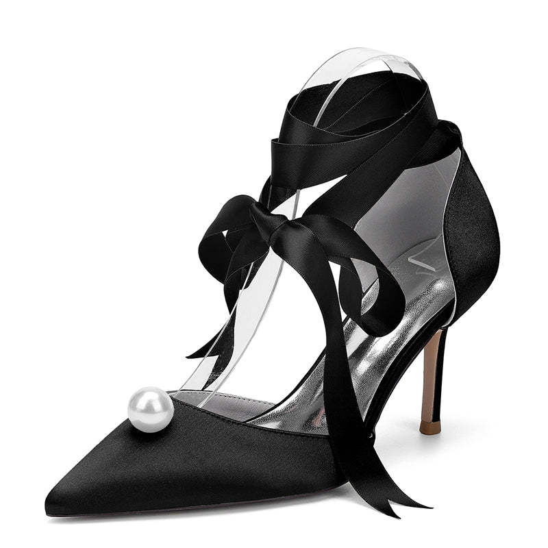 Bridal Stiletto Heels with Ankle Straps and Pearl for Women