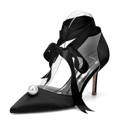 Bridal Stiletto Heels with Ankle Straps and Pearl for Women