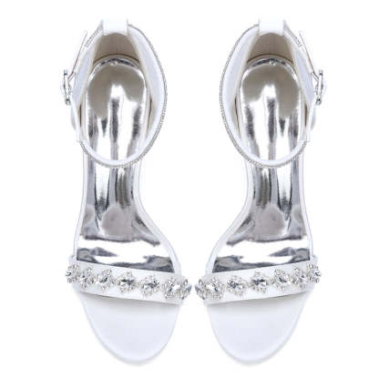 Bridal Stiletto Heel Shoes for Women with Open Toe and Rhinestone Buckle
