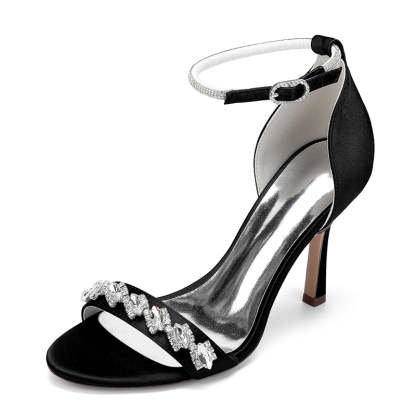 Bridal Stiletto Heel Shoes for Women with Open Toe and Rhinestone Buckle