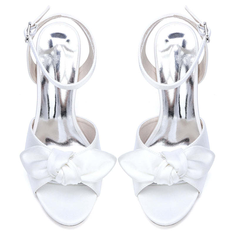 Bridal Shoes for Women with Peep Toe Stiletto Heel and Ankle Buckle Bowknot