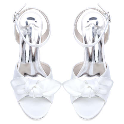 Bridal Shoes for Women with Peep Toe Stiletto Heel and Ankle Buckle Bowknot