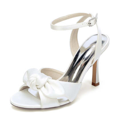 Bridal Shoes for Women with Peep Toe Stiletto Heel and Ankle Buckle Bowknot